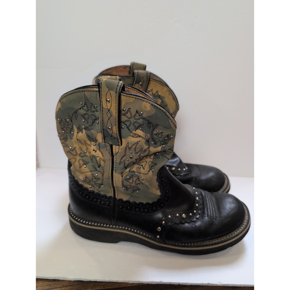 ARIAT FAT BABY Cowboy Boots 8 B Womens Camo Print Leather Roper Boot